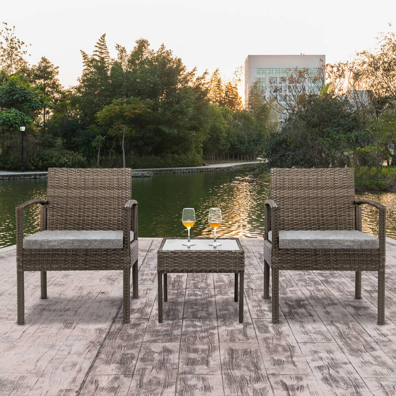 3 Pieces Patio Furniture Set Wicker Rattan Outdoor Patio Conversation Set