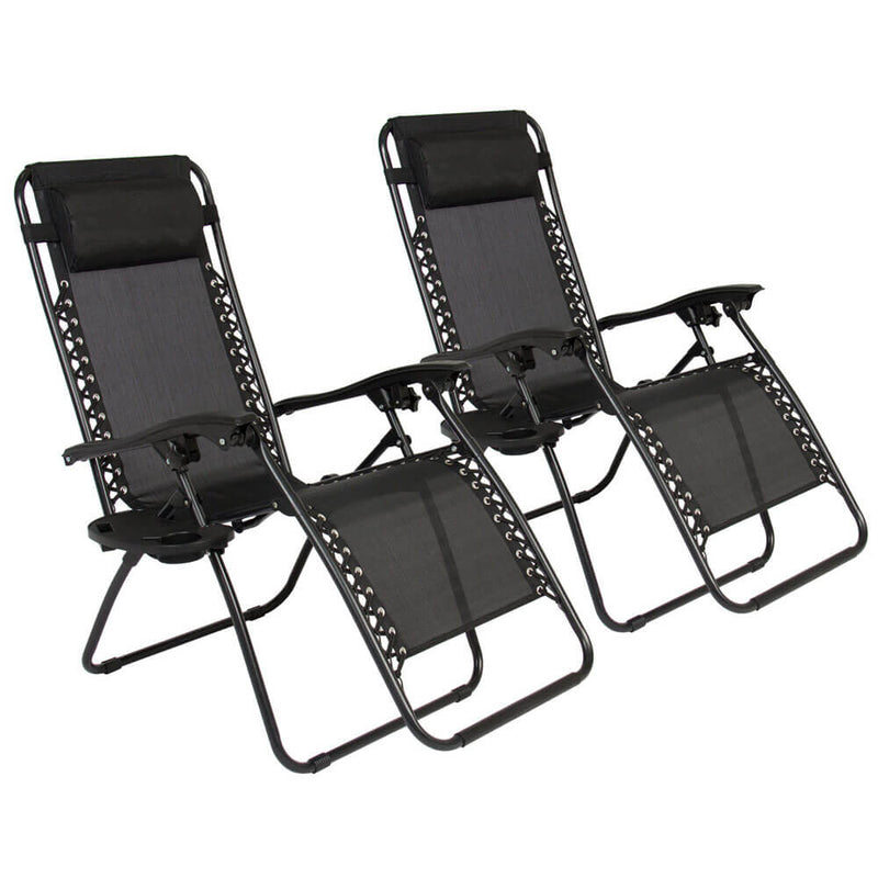 2 Pieces Plum Blossom Lock Portable Folding Chairs with Saucer Black