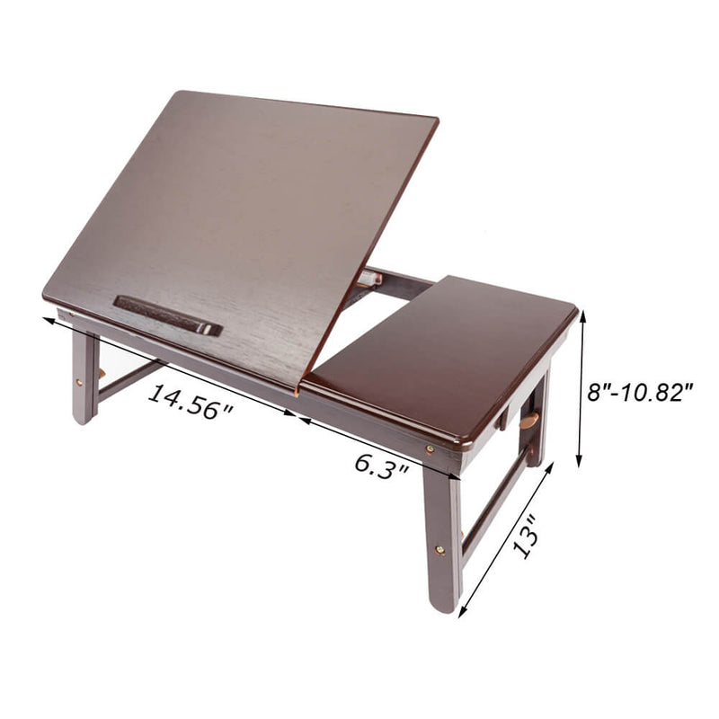 Retro Plain Design Adjustable Bamboo Lap Desk Tray Dark Coffee