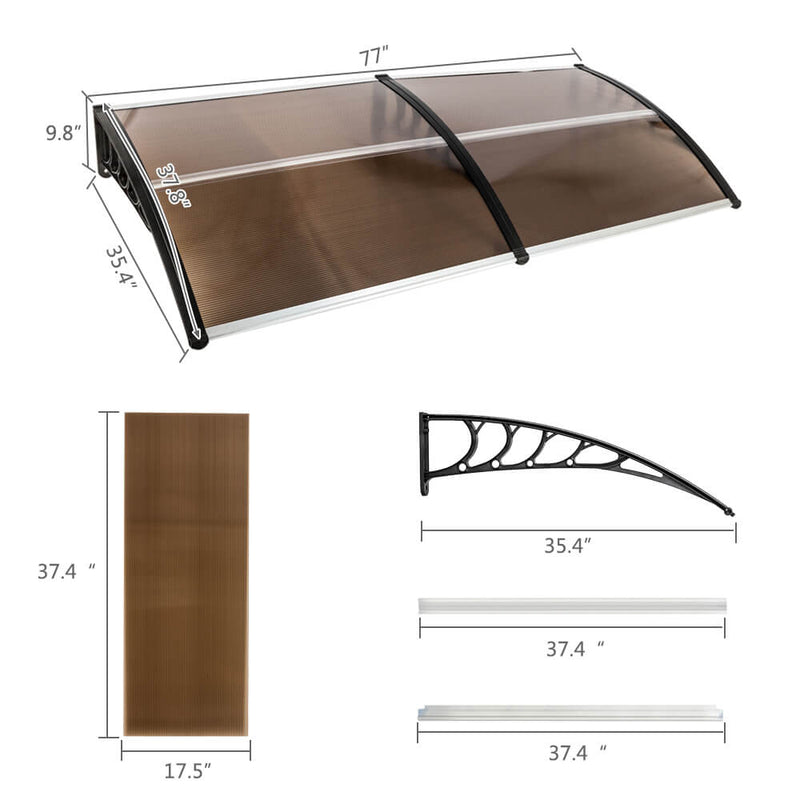 40" x 80" Door Window Awning, Front Door Outdoor Patio Awning Canopy UV Protection, Brown Board & Black Bracket