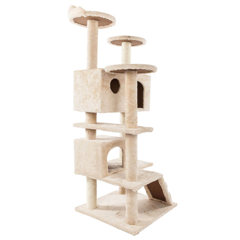 Solid Cute Sisal Rope Plush Cat Climb Tree Cat Tower Beige 52 inches