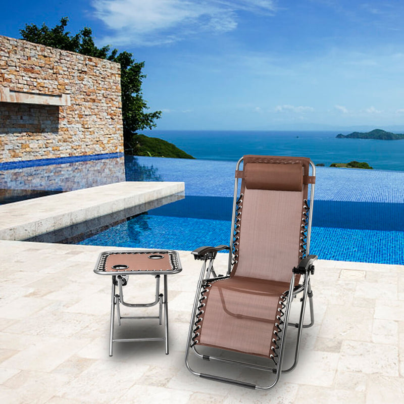 Zero Gravity Lounge Chair Brown with Portable Cup Holder Table