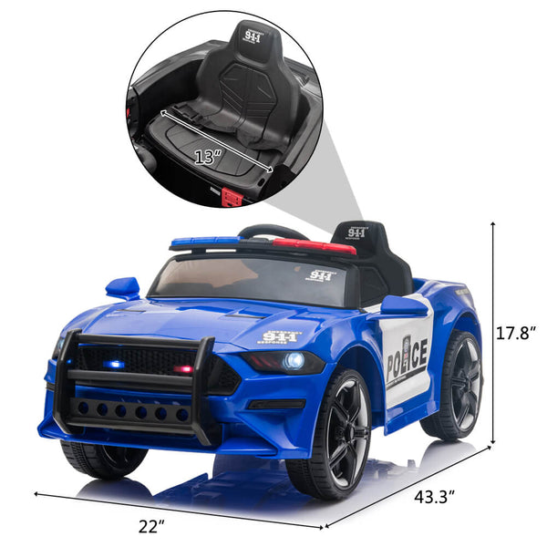 Police Sports Car Ride On Car Dual Drive Remote Control Blue