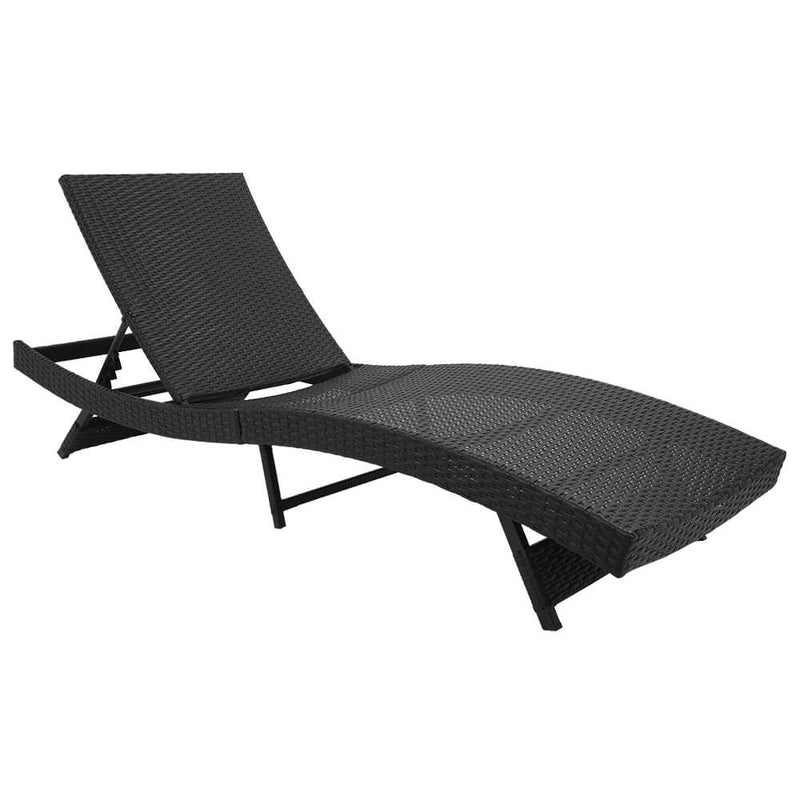 Patio Chaise Lounge Chairs, Beach Recliner Chairs Poolside Chaise, Patio Furniture Wicker Couch Bed with Cushion, Black