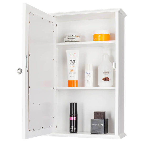 Wall Mounted Cabinet Shelf With Mirror White