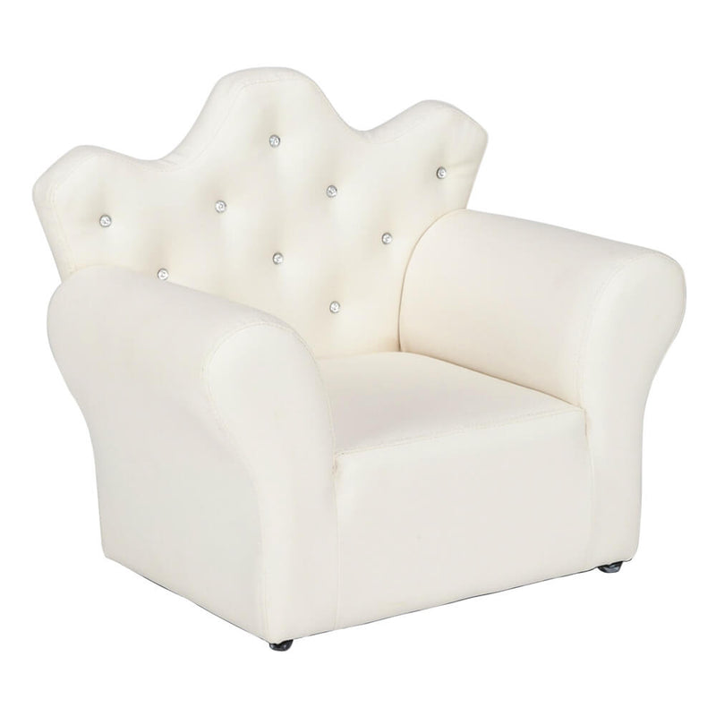 Kids Sofa With Upholstered Armchair with Ottoman Embedded Crystal White