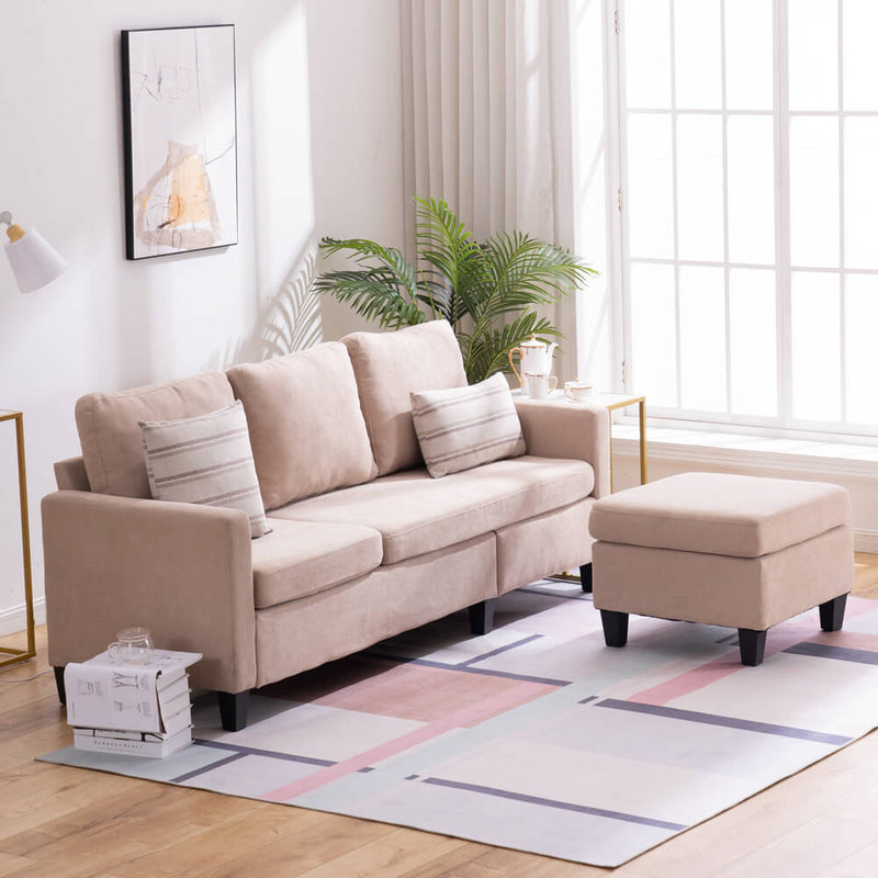 Convertible Sectional Sofa Couch, L-Shaped Couch with Modern Linen Fabric for Small Space, Beige