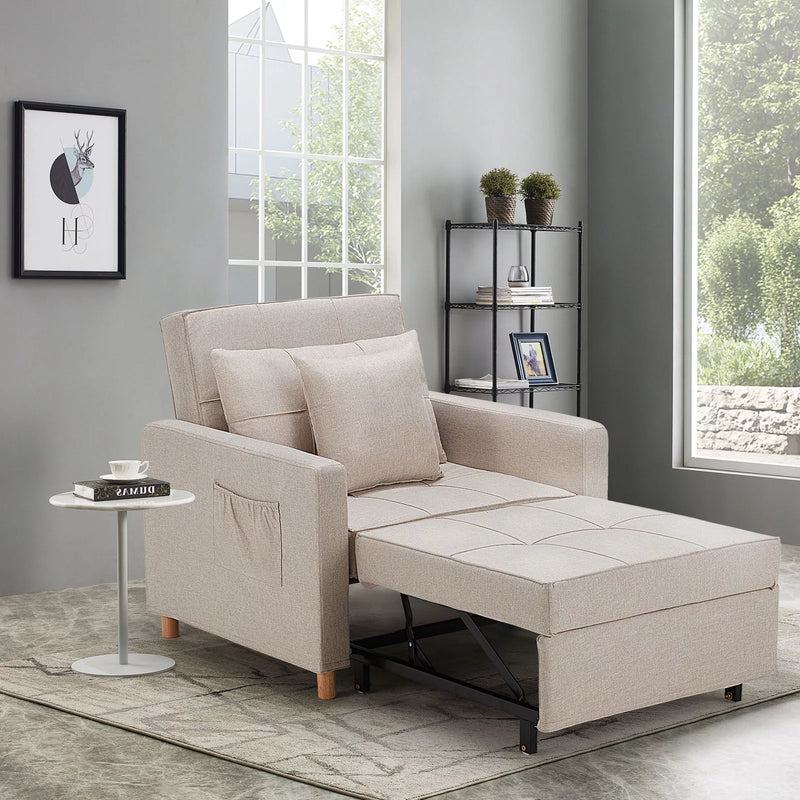 3-in-1 Convertible Sofa Bed Chair-Beige
