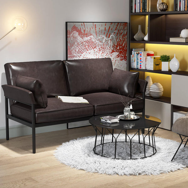 PU Leather Sofa Loveseat Modern Upholstered Couch Brown