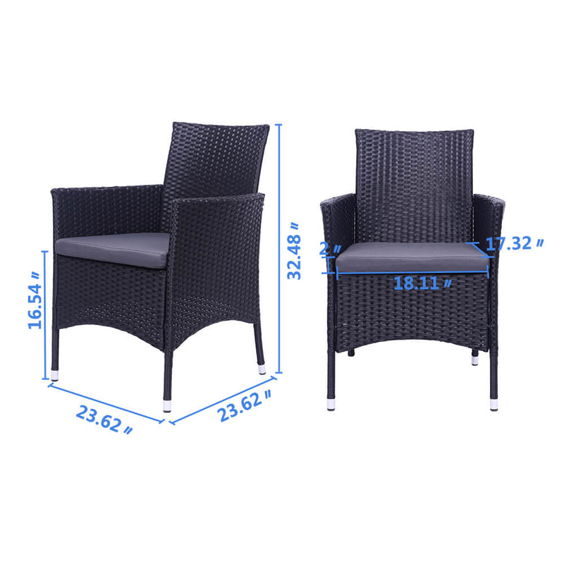2-Piece Single Backrest Patio Dining Chairs, Rattan Sofa Conversation Set with Cushions, Black