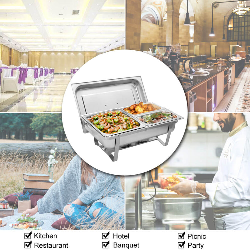 9L*2 Two Sets of Dishes 1*1/2 2*1/4 Chafing Dish Food Warmer Buffet Stove