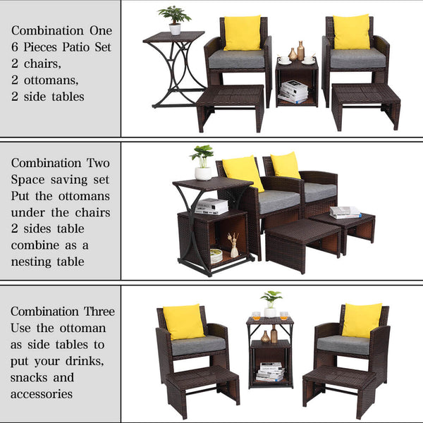 6 Pieces Rattan Chair Set Patio Dining Set Brown