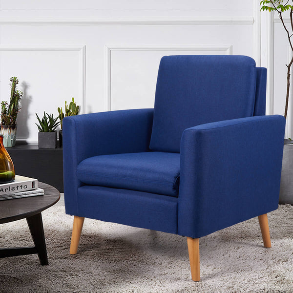 Modern Accent Fabric Chair Single Sofa Comfy Upholstered Arm Chair Living Room Furniture, Blue