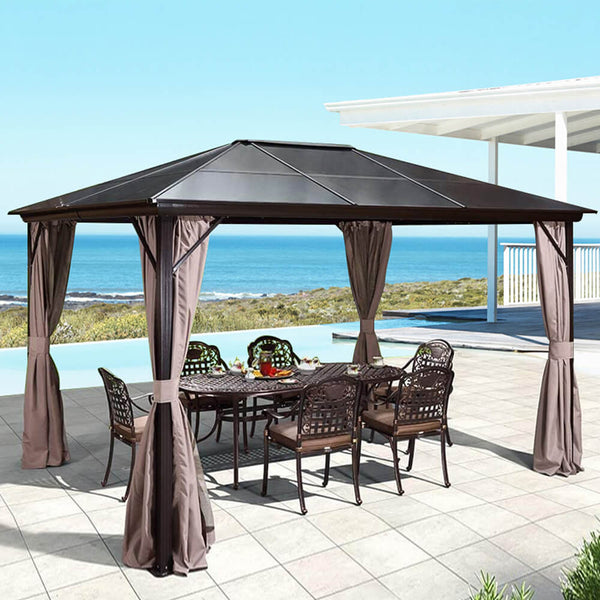 Hardtop Gazebo, 10’x12’ Aluminum Frame Gazebos with Netting Curtains for Backyard