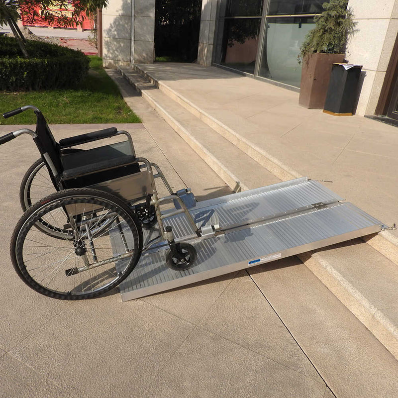 5 Ft Home Corridor Aluminum Alloy Folding Wheelchair Ramp Silver