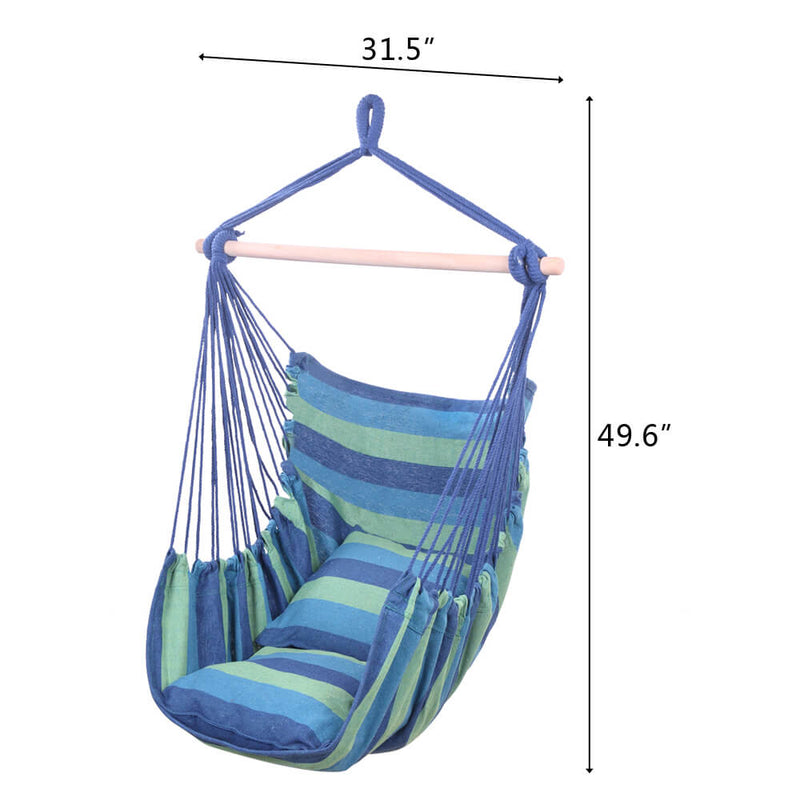 Hammock Swing, Hanging Rope Hammock Chair Swing, Cotton Hanging Air Swing with Cushions for Patio Porch Yard Tree, Blue