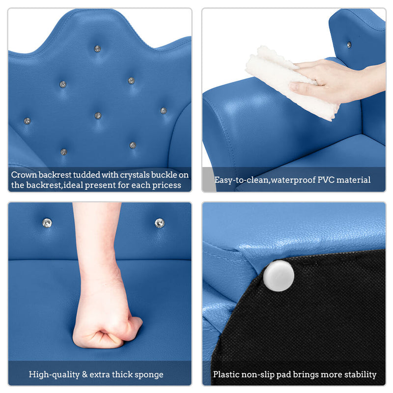 Kids Sofa With Upholstered Armchair with Ottoman Embedded Crystal Blue
