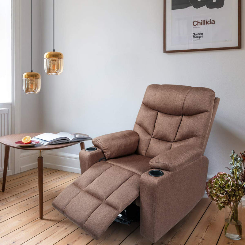 Coffee Fabric Massage Recliner Chair 360 Degrees Swivel Heated Ergonomic Lounge Chair