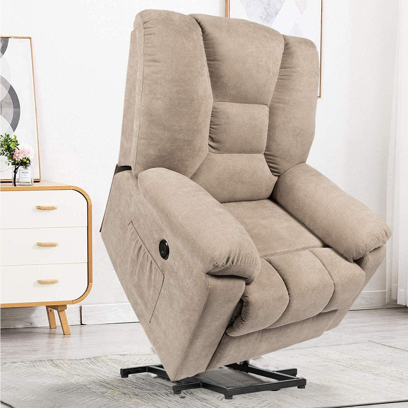 Electric Power Fabric Padded Lift Massage Chair Recliner Sofa-Beige