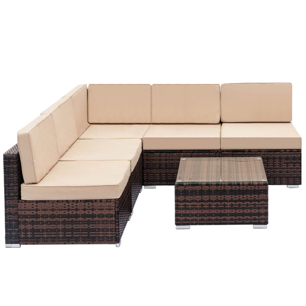 6 Pieces Sectional Rattan Sofa Set with 1pcs Corner Sofas & 4pcs Single Sofas & 1 pcs Coffee Table Brown Gradient
