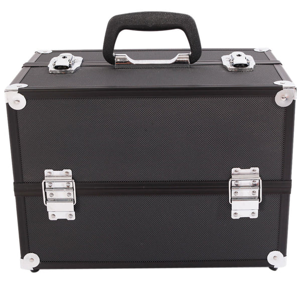 Aluminum Alloy Makeup Train Case Jewelry Box Organizer Black