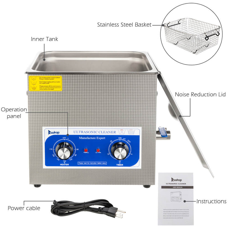 10L Commercial Ultrasonic Cleaner Large Capacity Stainless Steel with Heater and Digital Timer