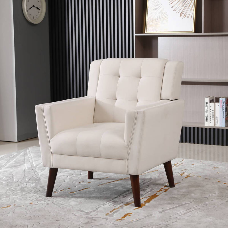 Mid-Century Modern Fabric Club Chair, Single Sofa Comfy Upholstered Arm Chair with Tufted Design, Beige