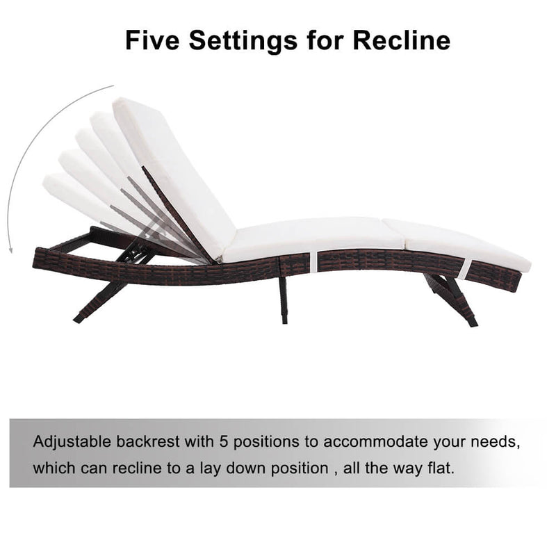 Patio Chaise Lounge Chairs, Beach Recliner Chairs Poolside Chaise, Patio Furniture Wicker Couch Bed with Cushion, Brown