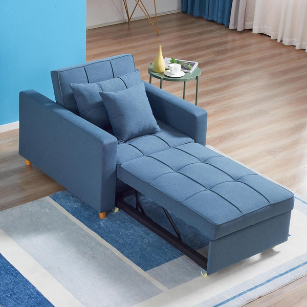 Sofa Bed 3-in-1 Convertible Chair Multi-Functional Sofa Bed Adjustable Recliner(Blue Grey)