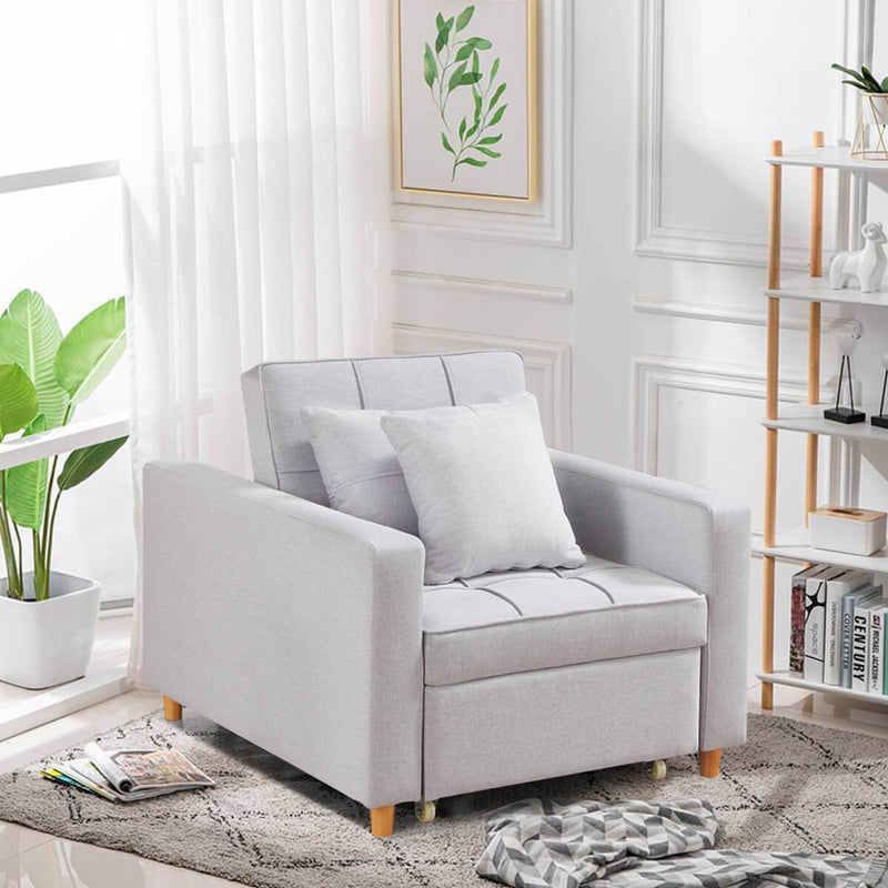Sofa Bed 3-in-1 Convertible Chair Multi-Functional Sofa Bed Adjustable Recliner(Light Grey)