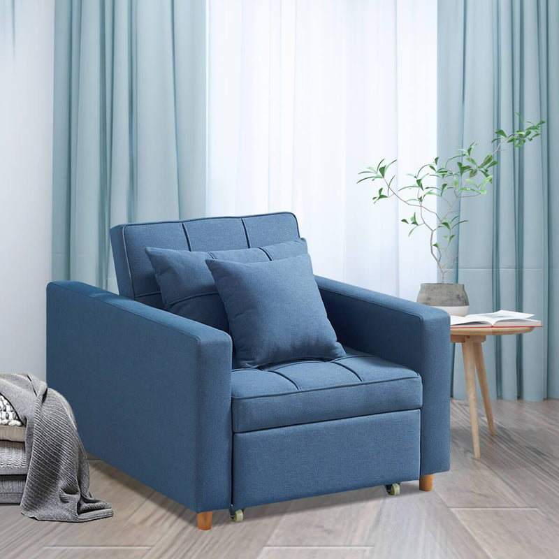 Sofa Bed 3-in-1 Convertible Chair Multi-Functional Sofa Bed Adjustable Recliner(Blue Grey)