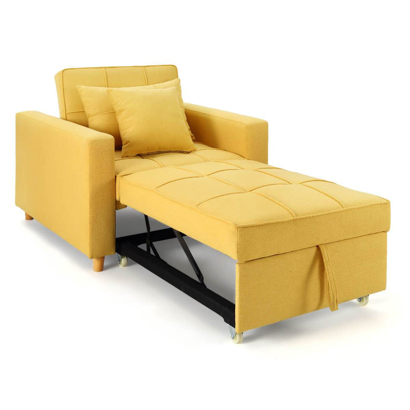 Sofa Bed 3-in-1 Convertible Chair Multi-Functional Sofa Bed Adjustable Recliner(Yellow)