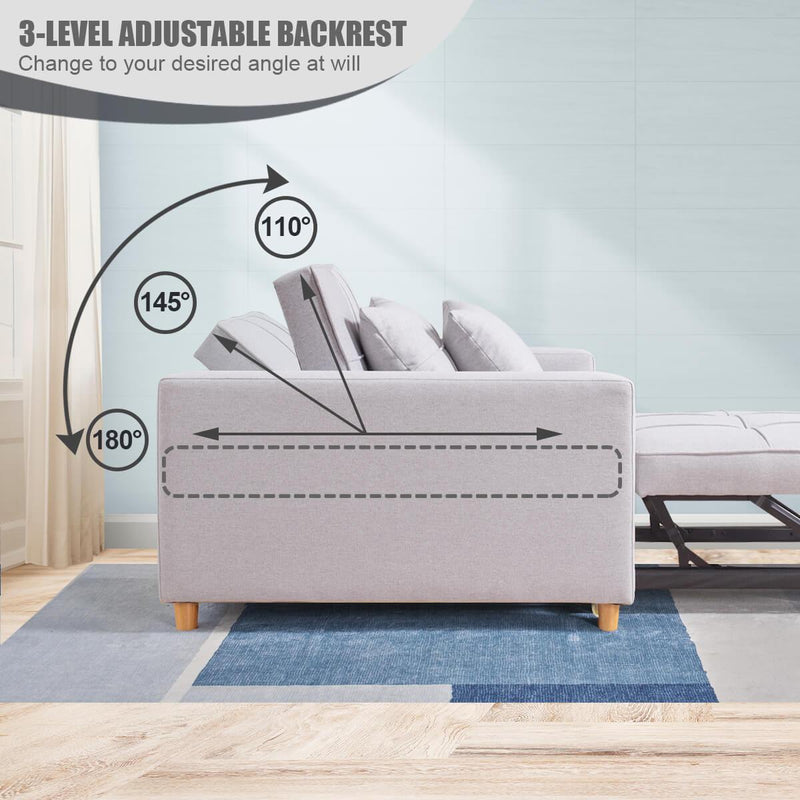 Sofa Bed 3-in-1 Convertible Chair Multi-Functional Sofa Bed Adjustable Recliner(Light Grey)