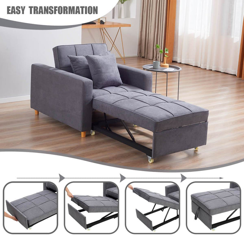Sofa Bed 3-in-1 Convertible Chair Multi-Functional Sofa Bed Adjustable Recliner(Dark Grey)