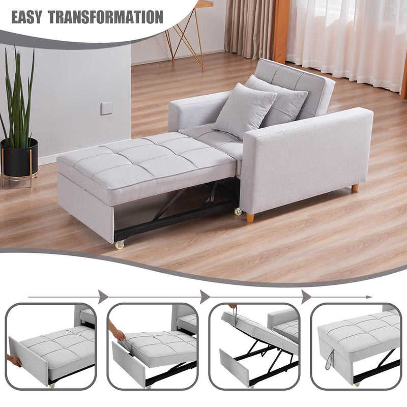 Sofa Bed 3-in-1 Convertible Chair Multi-Functional Sofa Bed Adjustable Recliner(Light Grey)
