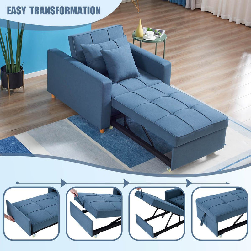Sofa Bed 3-in-1 Convertible Chair Multi-Functional Sofa Bed Adjustable Recliner(Blue Grey)