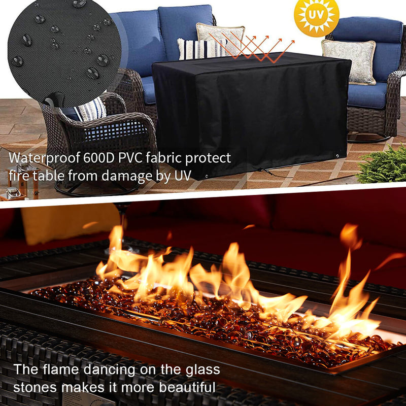 44" Outdoor Propane Gas Fire Pit Table 50000 BTU Auto-Ignition w/ Glass Stone & Waterproof Cover,Black