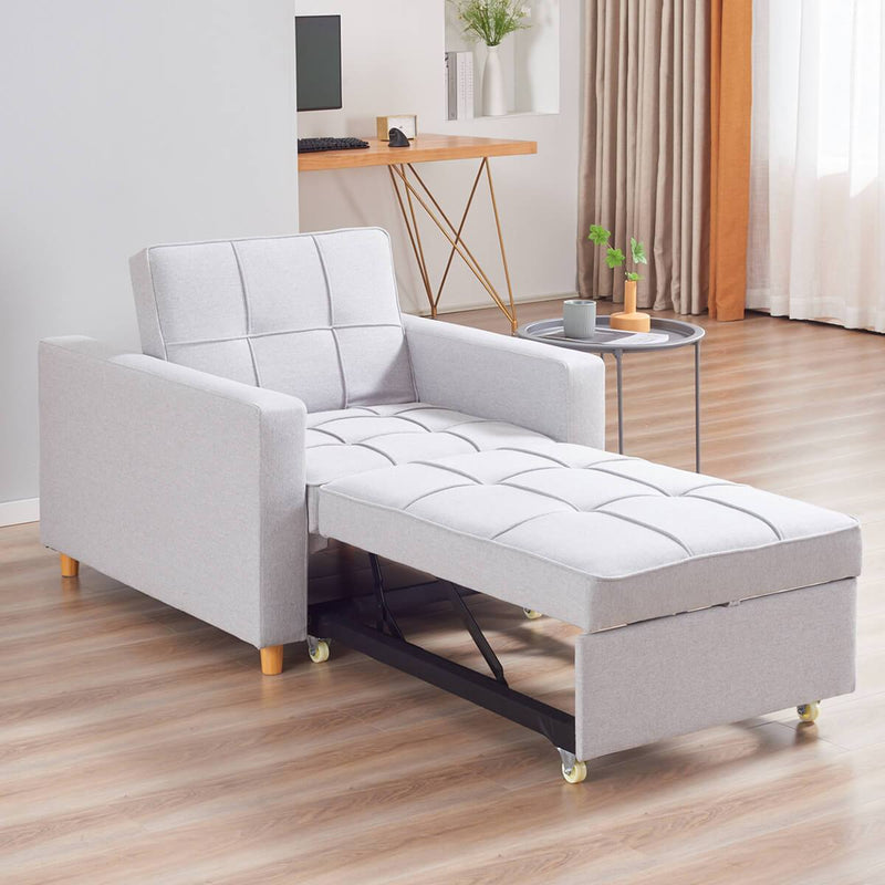 Sofa Bed 3-in-1 Convertible Chair Multi-Functional Sofa Bed Adjustable Recliner(Light Grey)