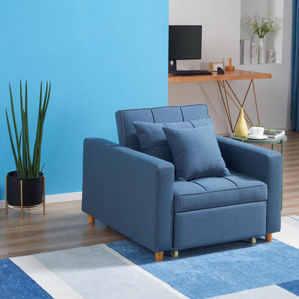 Sofa Bed 3-in-1 Convertible Chair Multi-Functional Sofa Bed Adjustable Recliner(Blue Grey)
