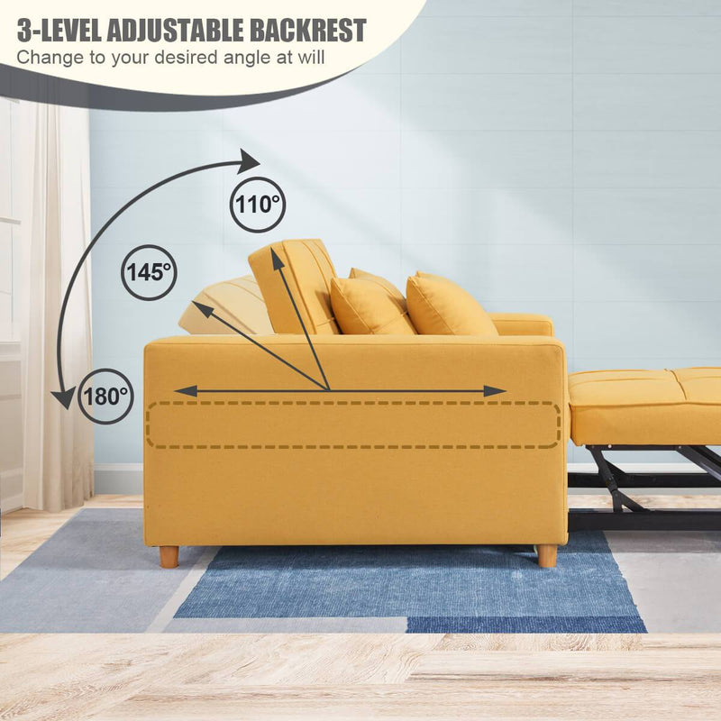 Sofa Bed 3-in-1 Convertible Chair Multi-Functional Sofa Bed Adjustable Recliner(Yellow)