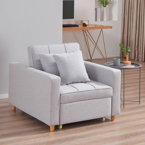 Sofa Bed 3-in-1 Convertible Chair Multi-Functional Sofa Bed Adjustable Recliner(Light Grey)