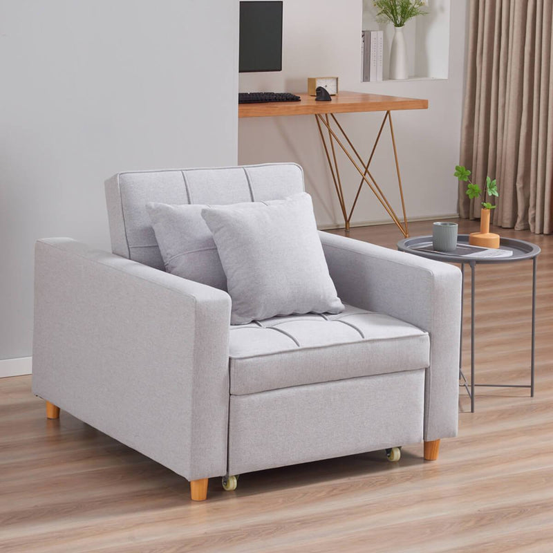 Sofa Bed 3-in-1 Convertible Chair Multi-Functional Sofa Bed Adjustable Recliner(Light Grey)