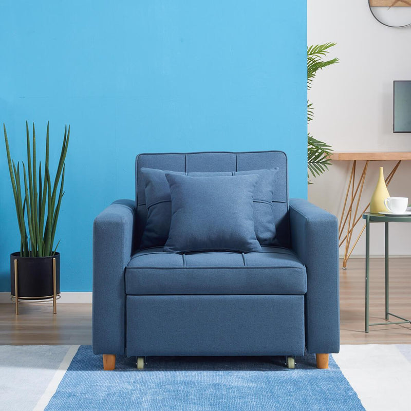 Sofa Bed 3-in-1 Convertible Chair Multi-Functional Sofa Bed Adjustable Recliner(Blue Grey)