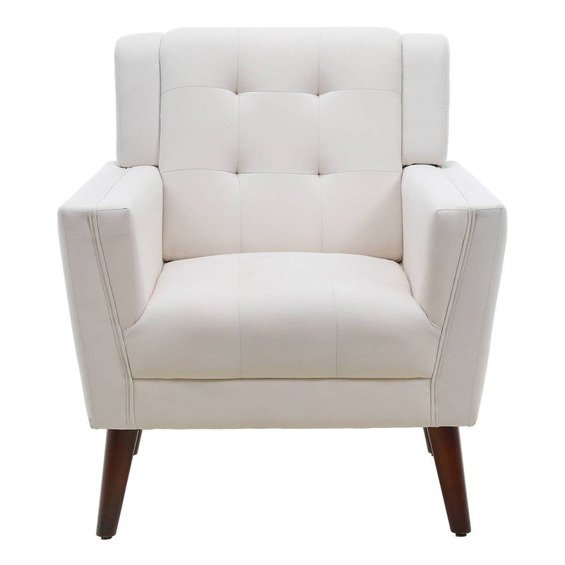Mid-Century Modern Fabric Club Chair, Single Sofa Comfy Upholstered Arm Chair with Tufted Design, Beige