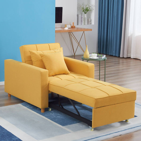 Sofa Bed 3-in-1 Convertible Chair Multi-Functional Sofa Bed Adjustable Recliner(Yellow)