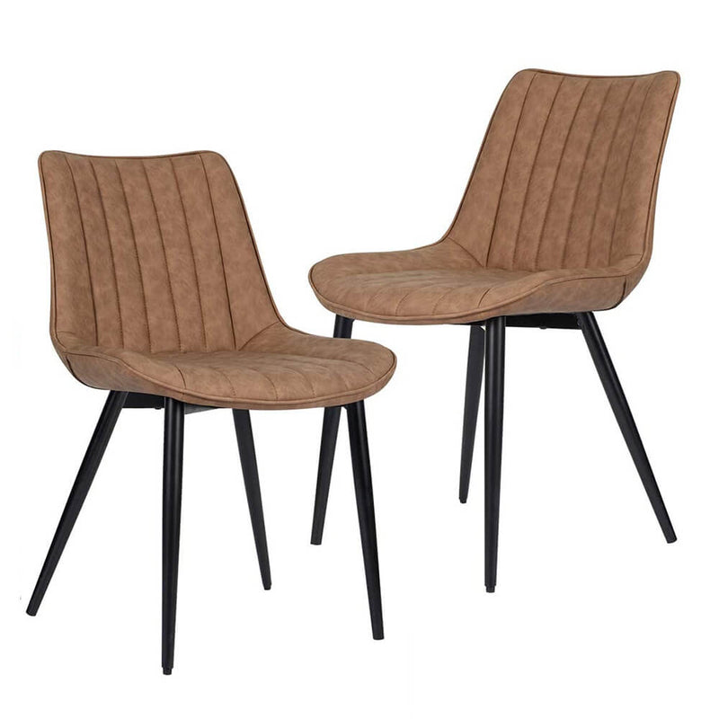 Faux Leather Dining Chairs Set of 2 Modern Leisure Upholstered Chair Brown