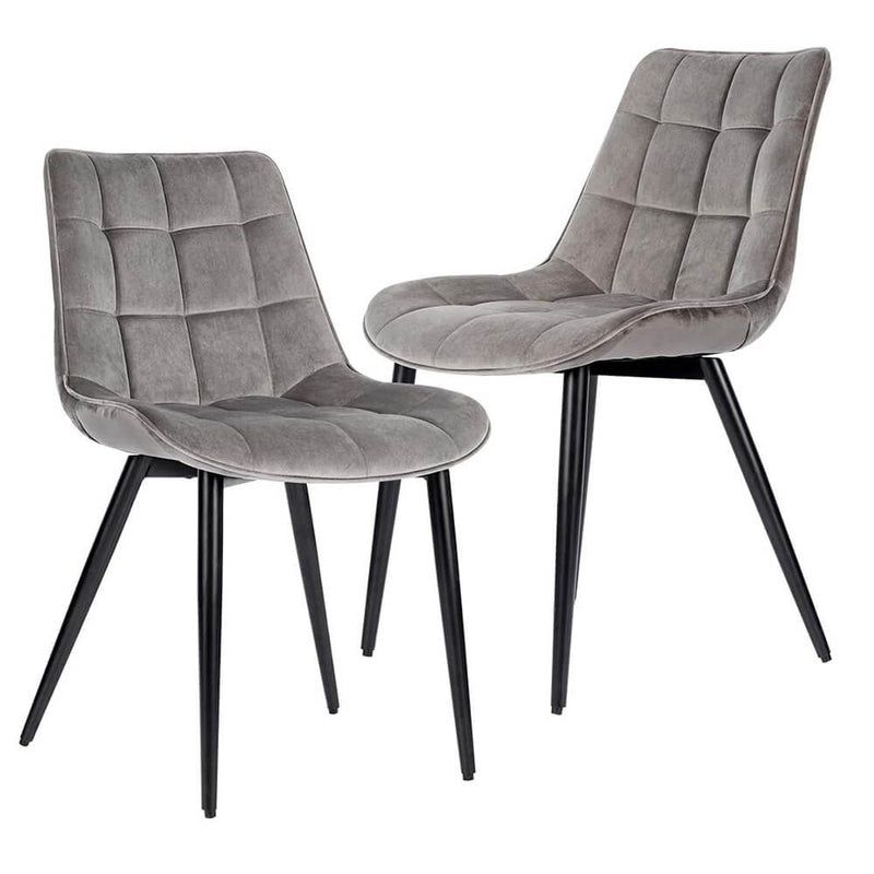 Velvet Dining Chairs Set of 2 Mid Century Modern Leisure Upholstered Chair with Metal Legs Grey