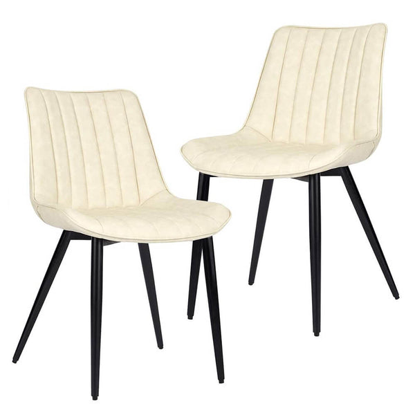 Faux Leather Dining Chairs Set of 2 Modern Leisure Upholstered Chair Beige