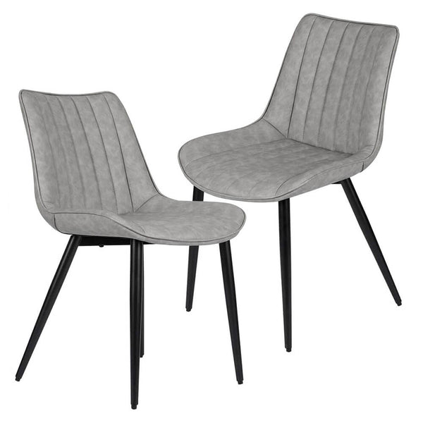Faux Leather Dining Chairs Set of 2 Modern Leisure Upholstered Chair Gray