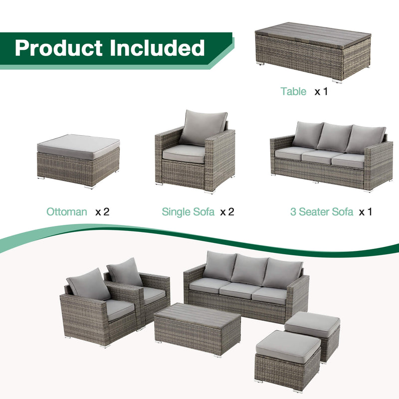 6 Pieces Wicker Patio Furniture Sets with Coffee Table, Outdoor Set Furniture Gray
